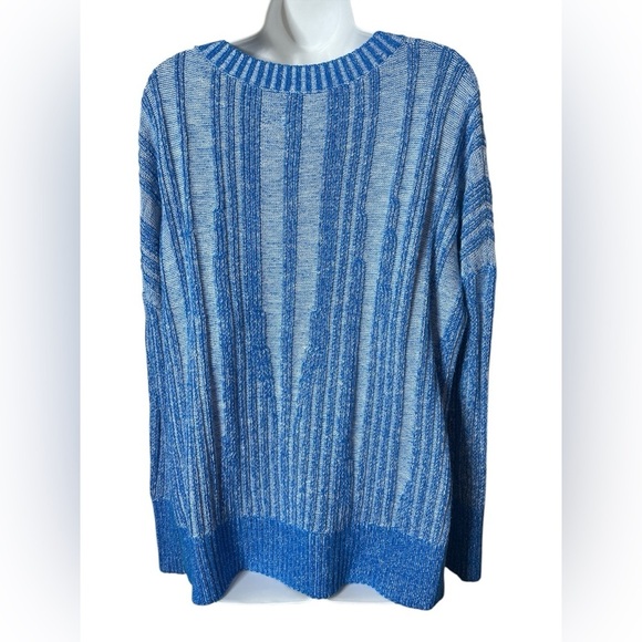 PILCRO Anthropologie Blue Striped Knit Sweater High Low Hem Women’s Medium - Picture 3 of 13